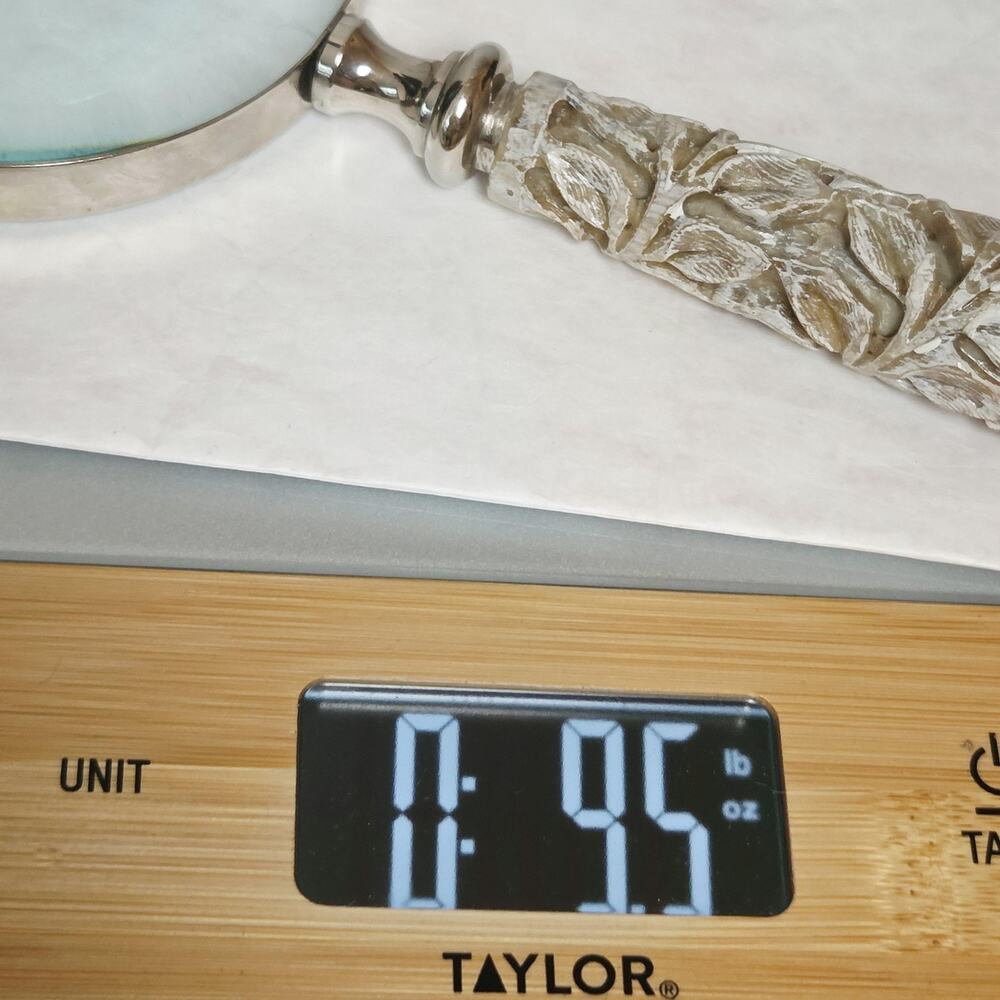Carved Stone Leaf Handle Magnifying Glass Decorative Desk Reader Tool Office - Picture 8 of 8
